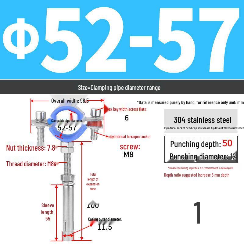 304 Stainless Steel Pipe Clamp Hanger for Gas and PVC Drain Pipes, Ceiling Support Buckle