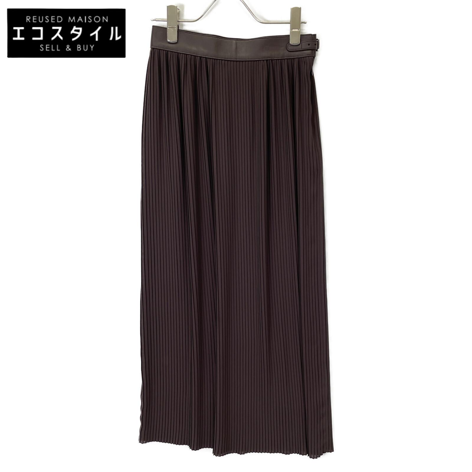 

HERMES 21AW Brown Leather Belt Pleated Long Skirt skirt 34 BrownUsed