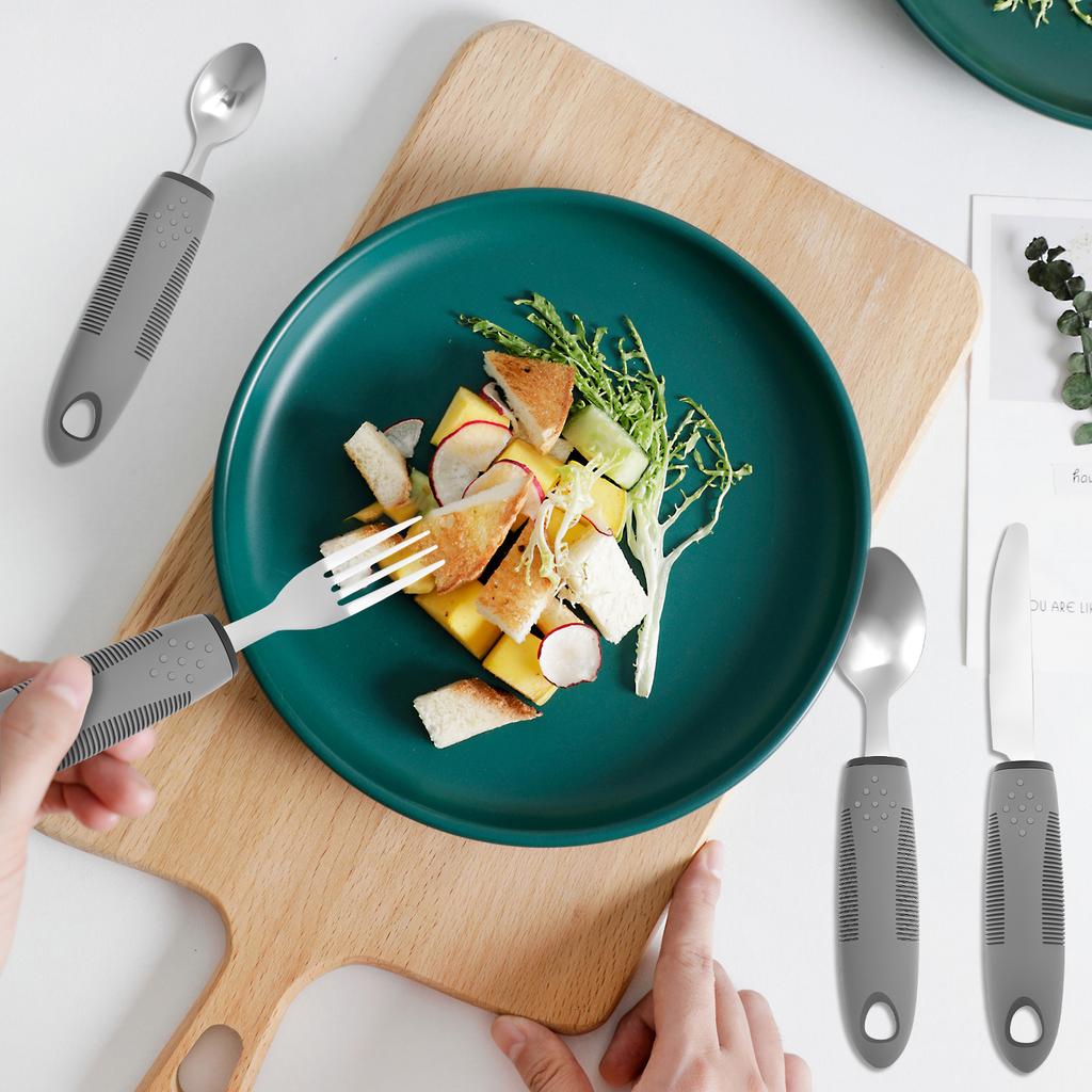 4ks adaptivního nádobí s ochranou proti otřesům rukou pro starší pacienty s třesem rukou, nůž, vidlička, lžíce, nádobí z nerezové oceli