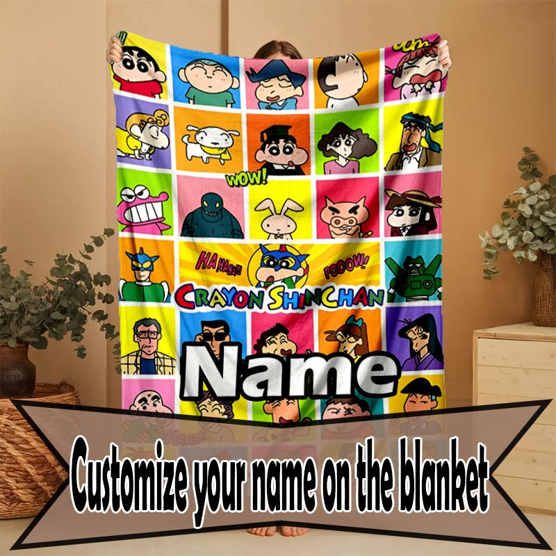 Custom Name Personalized Crayon Shin Print Blanket, Home Decor, Bedroom, Sofa, Camping, Couch, Gifts for Birthday Christmas