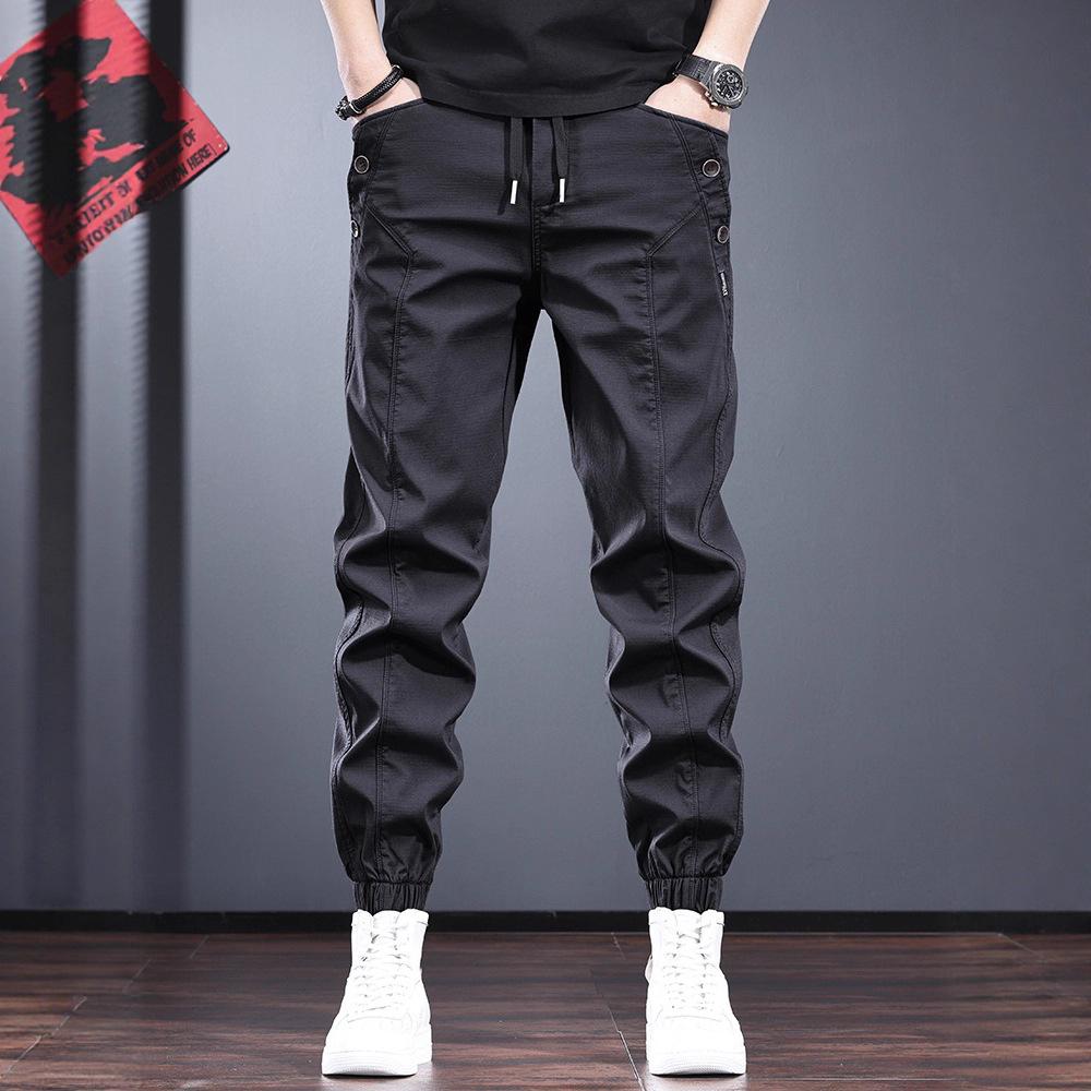 High-end American overalls men's new autumn elastic waist tied casual pants fashionable versatile men's pants tide
