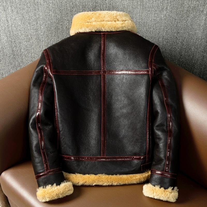 Thickened B3 Winter Clothes Warm Lapel Genuine Leather Fur Integrated Lamb Fur Men Genuine Leather Leather Jacket Retro Wool Jacket