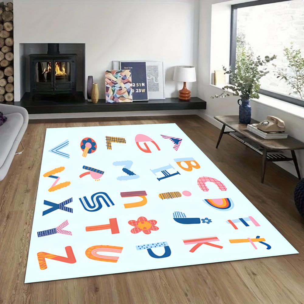 Letter Themed Children's Educational Rug Soft Non-Slip Crawling Play Mat Kids' Bedroom Living Room Hallway Decor Carpet