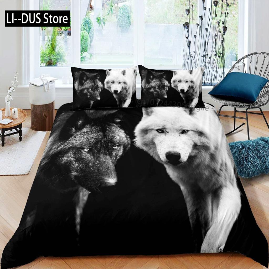 Galaxy Wolf Duvet Cover Set Full Size Bedding Set for Boys Girls Wolf Head Printed Duvet Cove Set 1 Quilt Cover 2 Pillowcases