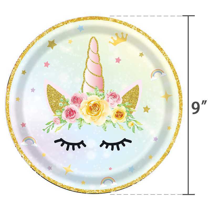 Colorful Unicorn-themed Disposable Tableware Set for Children's Birthday Party Scene Decoration Supplies