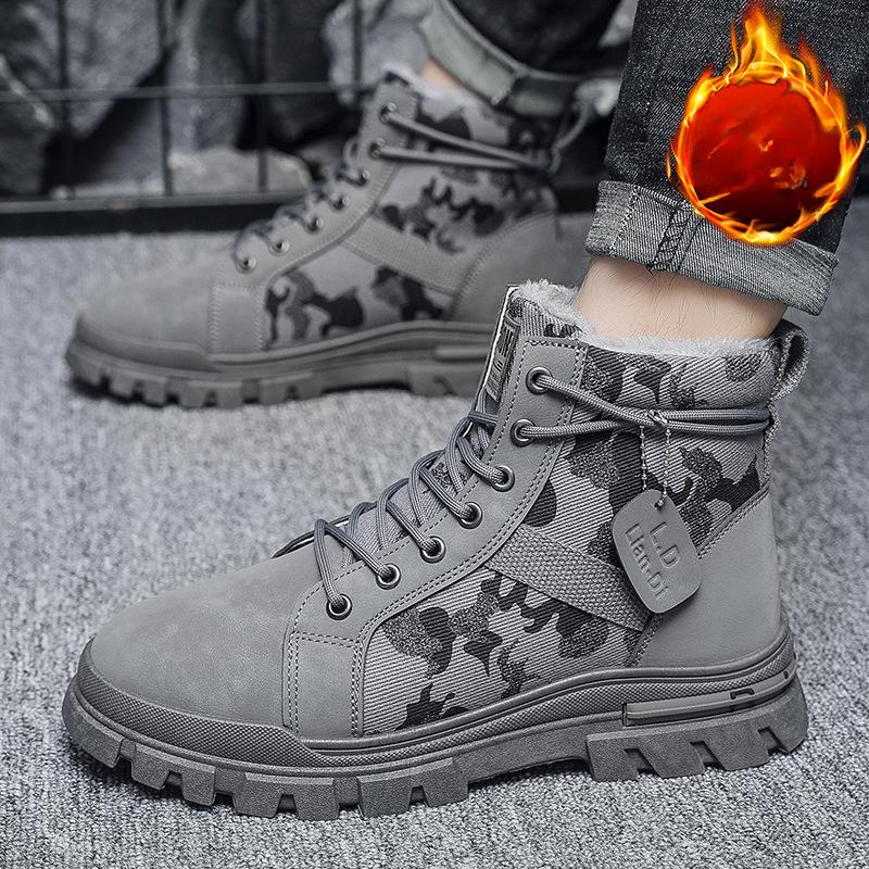 

Зимние новые бархатные теплые сноубутсы мужские высокие на толстой подошве рабочие ботинки модные в британском стиле мужская обувь 46 серый