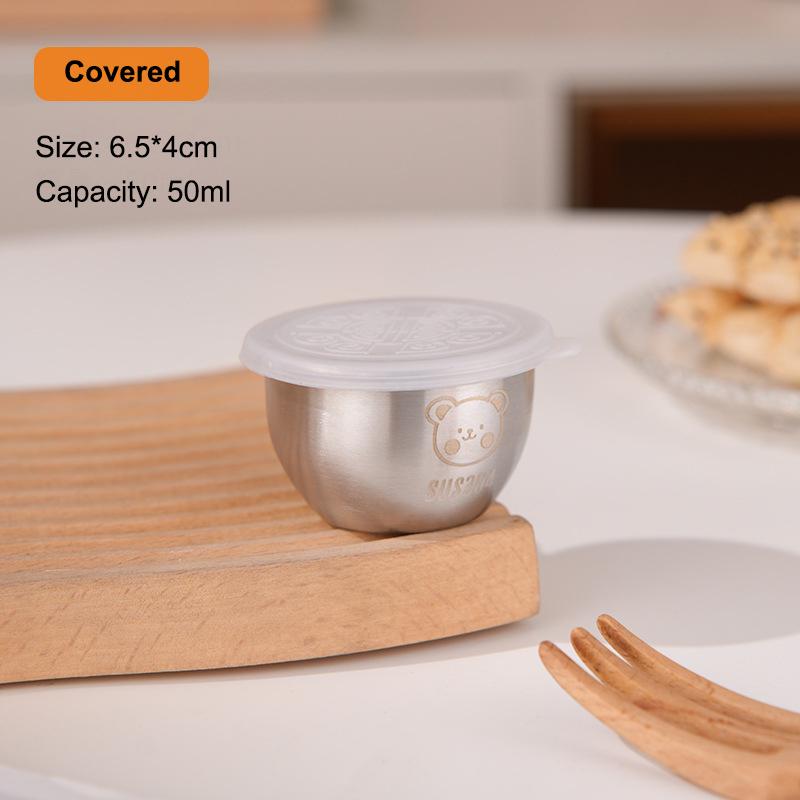 Recipiente para Molho e Tempero em Aço Inoxidável 304 50ml Copo para Molho Tampa de Silicone à Prova de Vazamento Prato para Molhar Salada Pequena Caixa de Armazenamento
