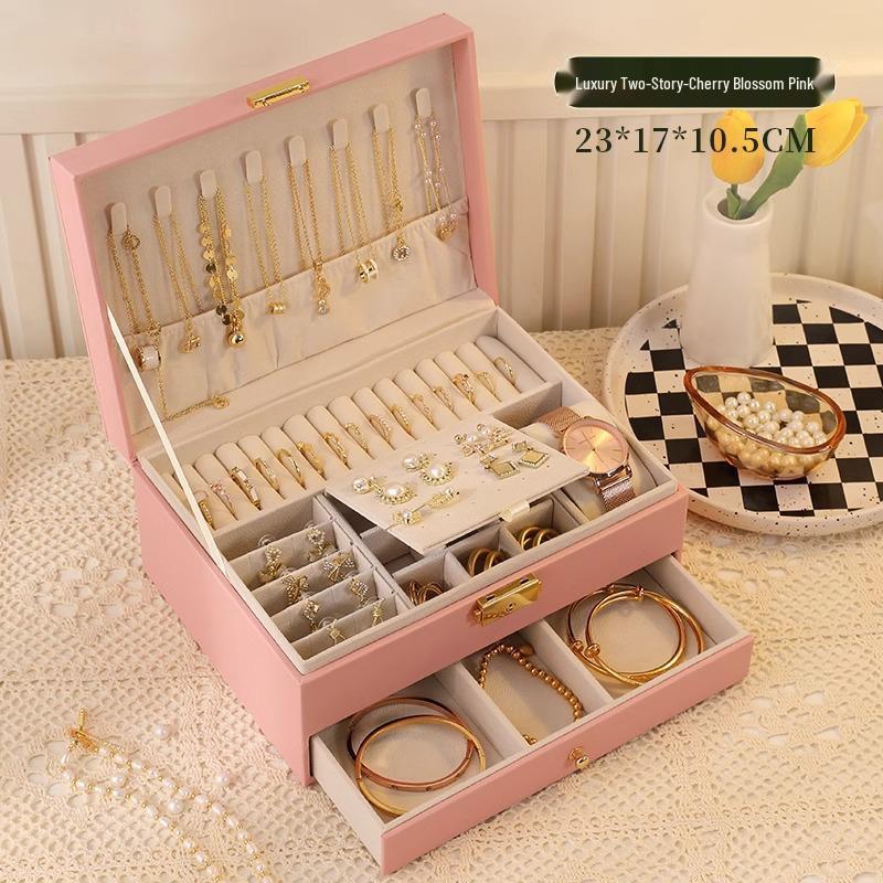 Exquisite Large Multi-Layer Jewelry Box for Necklaces, Ear Studs, Earrings, Rings & More