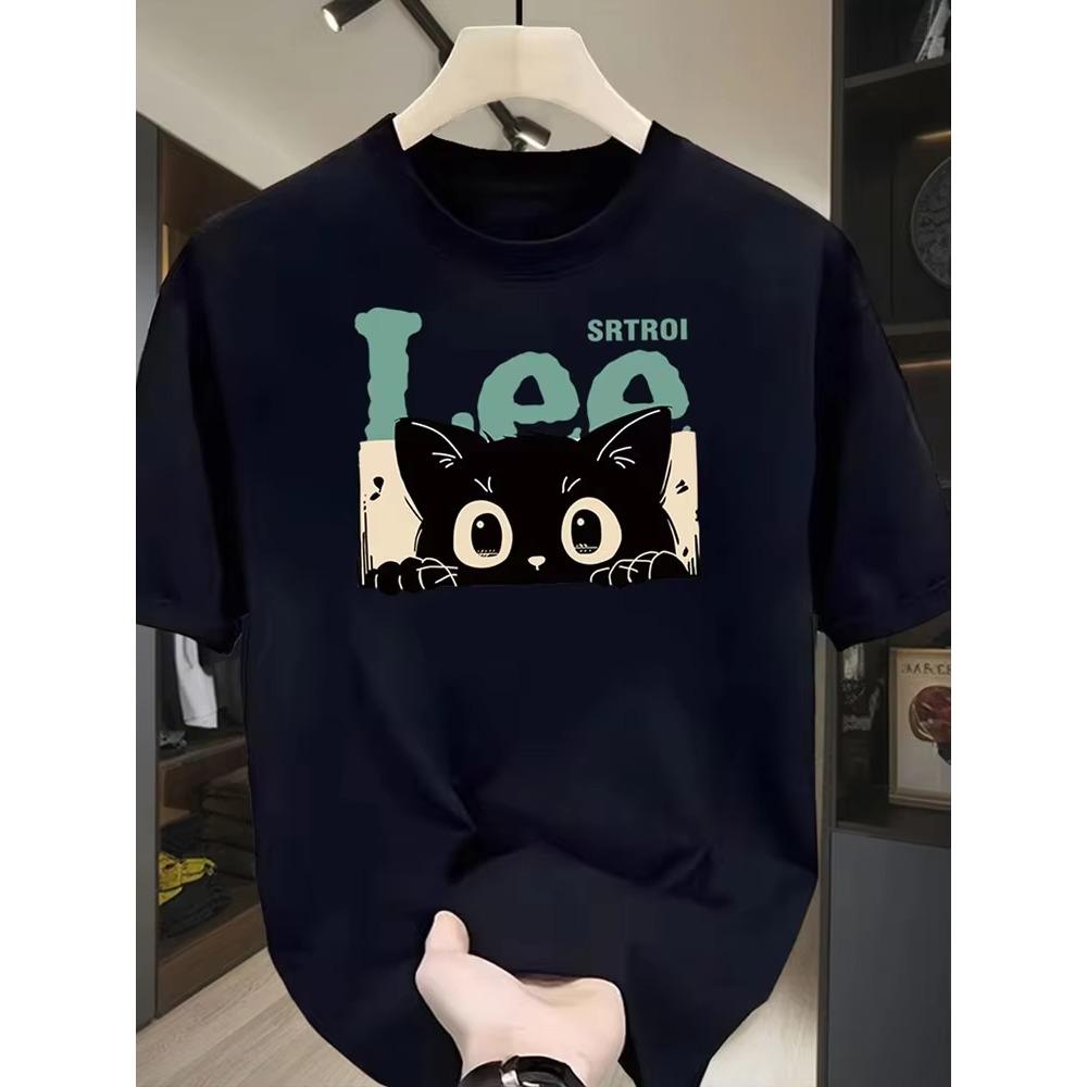 Spring and Summer Cat Print Daily Commuting Sports Men and Women The Same T-shirt Round Neck Cotton Short Sleeves