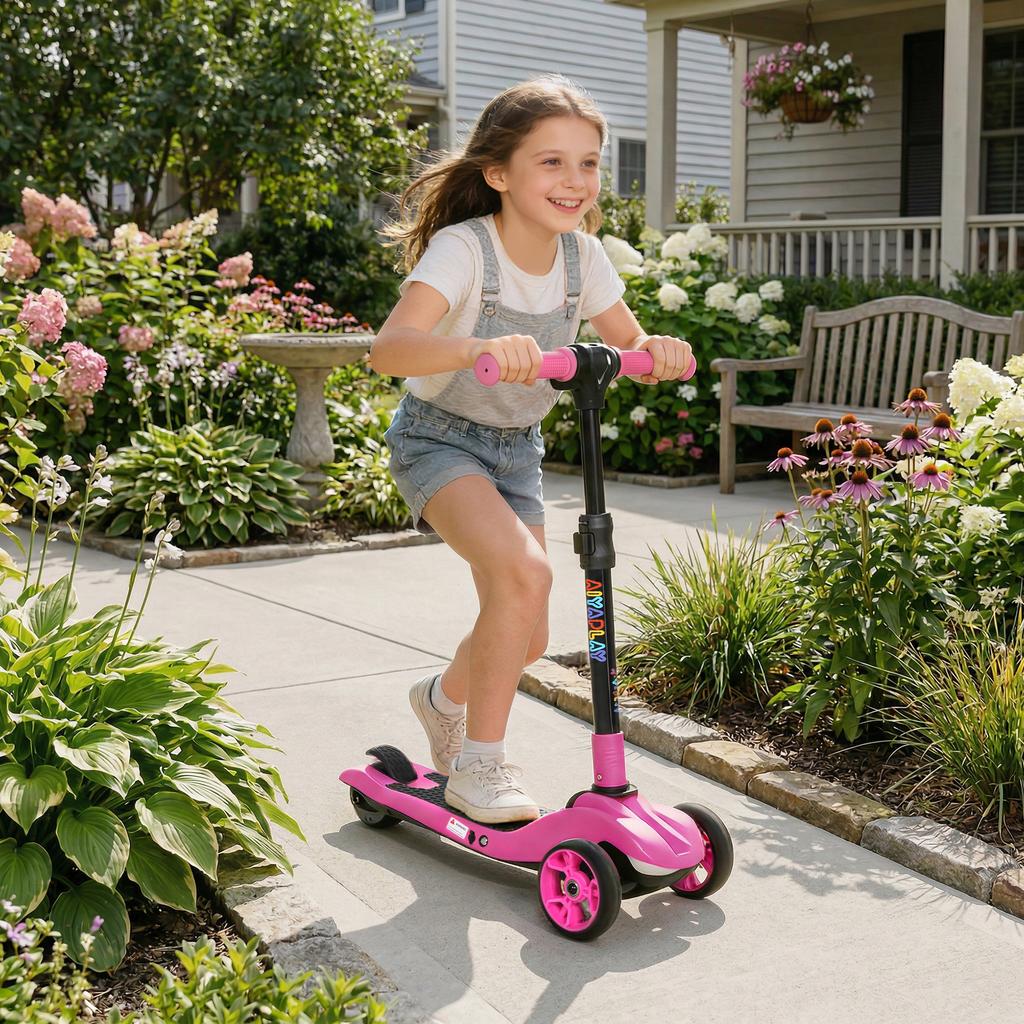 Electric Scooter for Children 6+, Foldable, 3 Wheels, Max Speed 8 km/h, 64 x 29 x 83 cm, Pink