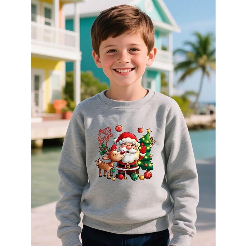 Weihnachtspullover mit Weihnachtsmann & Rentieren - Warmes, dehnbares Langarm-Rundhals-Pullover, Lässiger Winterpullover für Weihnachtsfeier-Outfit,