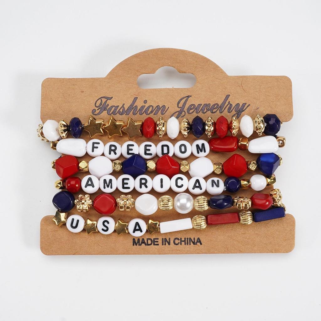 Independence Day Beaded Bracelet Set - Heart & Flag Clay Ornaments