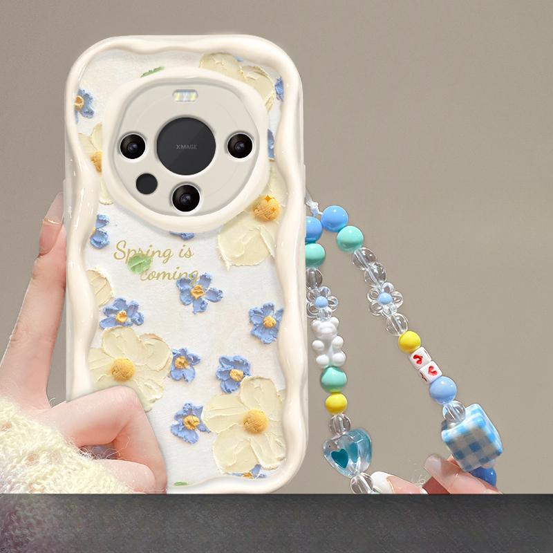 Suitable for Huawei Mate60pro Mobile Phone Case P50 Full Screen Oil Painting Flower Chain Honor 100/90 Transparent Silicone