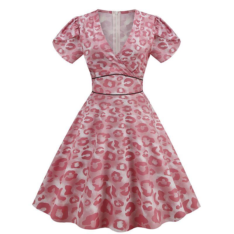 Retro Color Large Hem High Waist Slimming A- line Skirt Short Sleeve