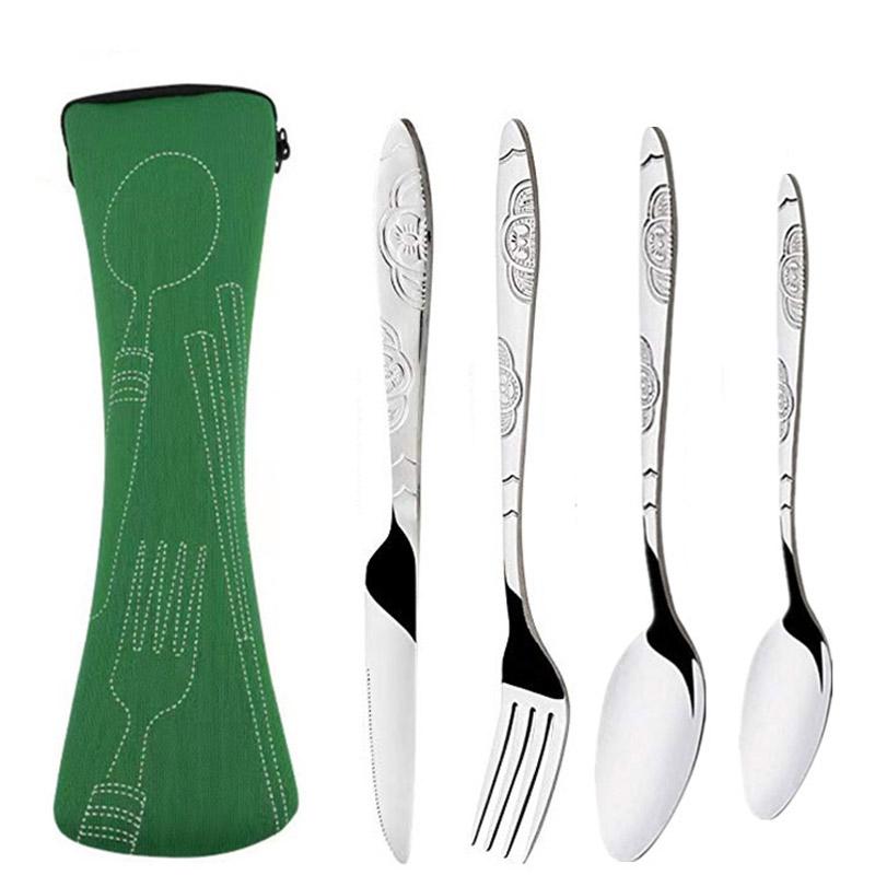 

Сумка для столовых приборов из нержавеющей стали, моющаяся, на молнии, чехол для набора столовых приборов, портативный мешочек для ужина, бытовой инструмент, для путешествий, кемпинга, ложка