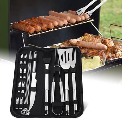 Ensemble d'outils de barbecue en acier inoxydable, aiguille de barbecue portable pour l'extérieur, huile, débroussailleuse, pince, vaisselle, ensemble de 18 pièces