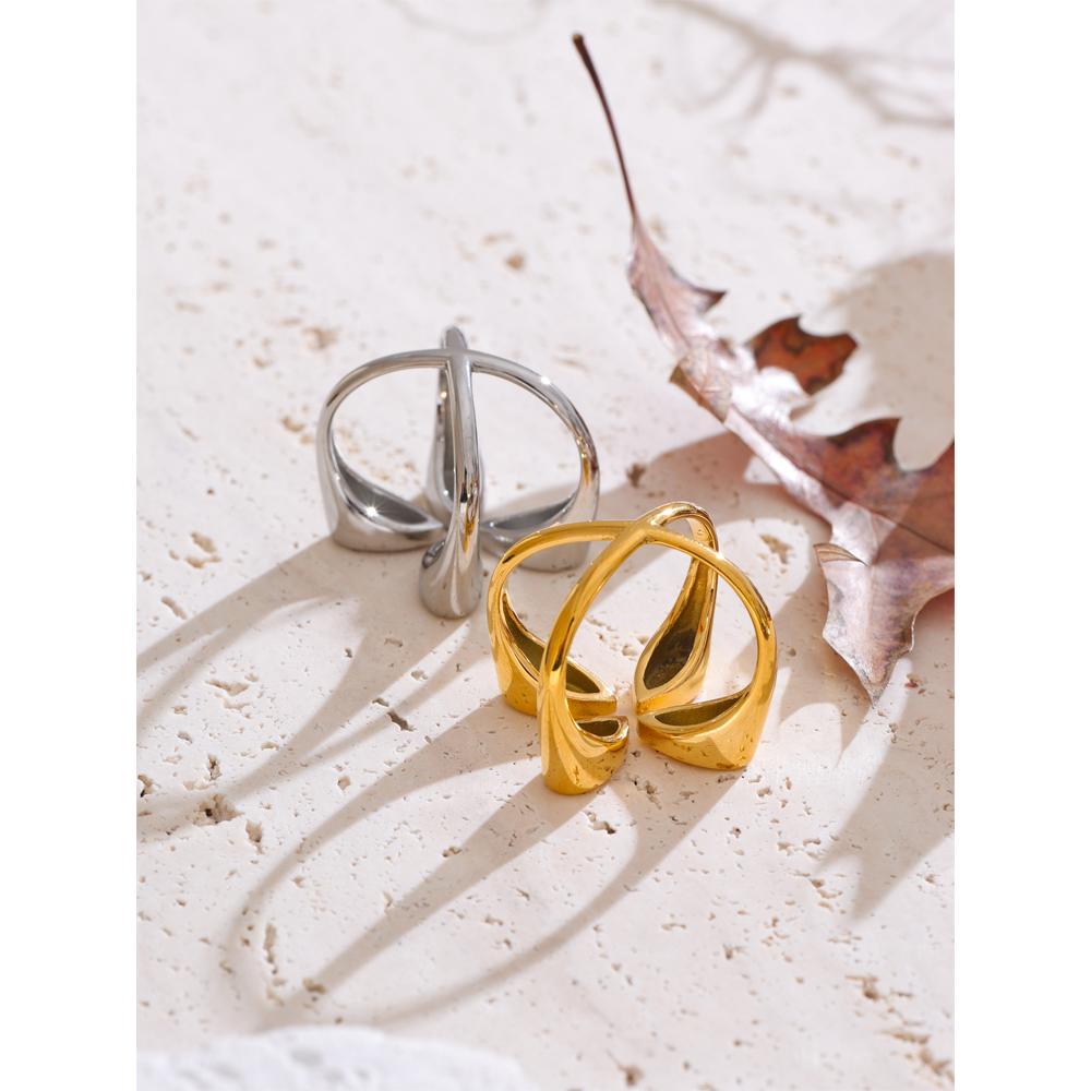 Eetit Stylový Unikátní Design Nerezová Ocel Široký Otevřený Prsten Voděodolný Kov Výrazné Prstové Šperky Doplňky