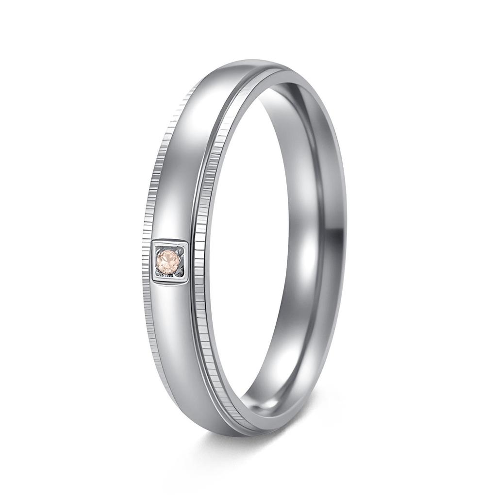 European & American Simple Diamond-Inlaid Stainless Steel Couple Ring Set