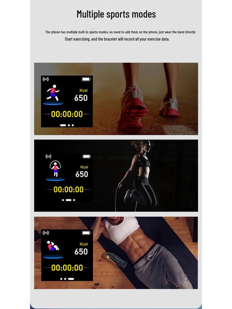 116Plus D13 Smart Sports Bracelet with Color Screen, Step Counter, Bluetooth Alerts, Heart Rate & Blood Pressure Monitor.
