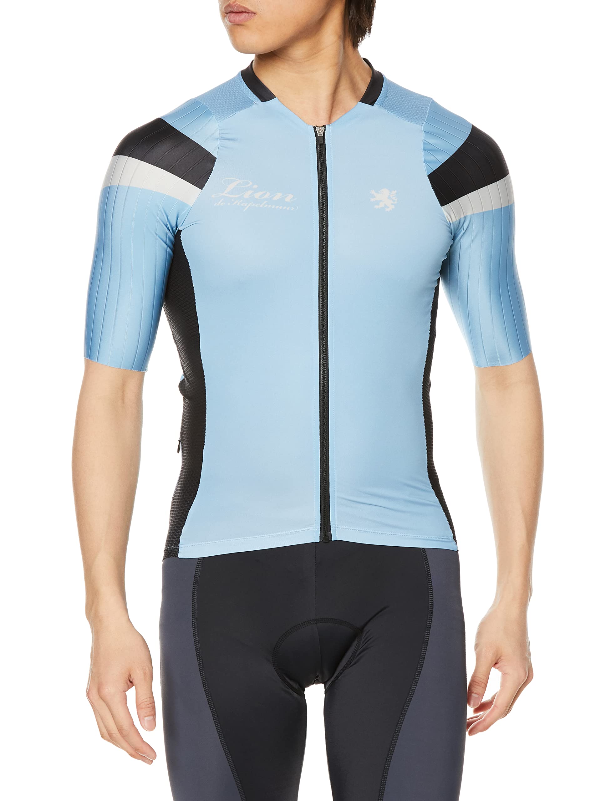 [Lion de Kapelmuur] Unisex Cycling Jersey, Race Fit, High-Spec, Short-Sleeve Jersey, Classico, Light Blue, XS