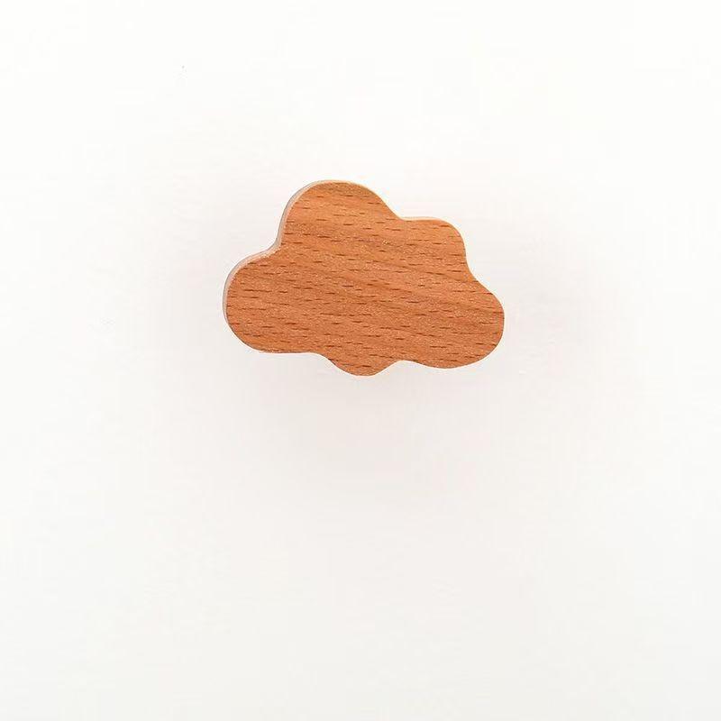 1PC Solid Wood Star Decorative Hook Moon Adhesive Hook No Punching Simple Wooden Wall Coat Hook Flower Cloud Interior