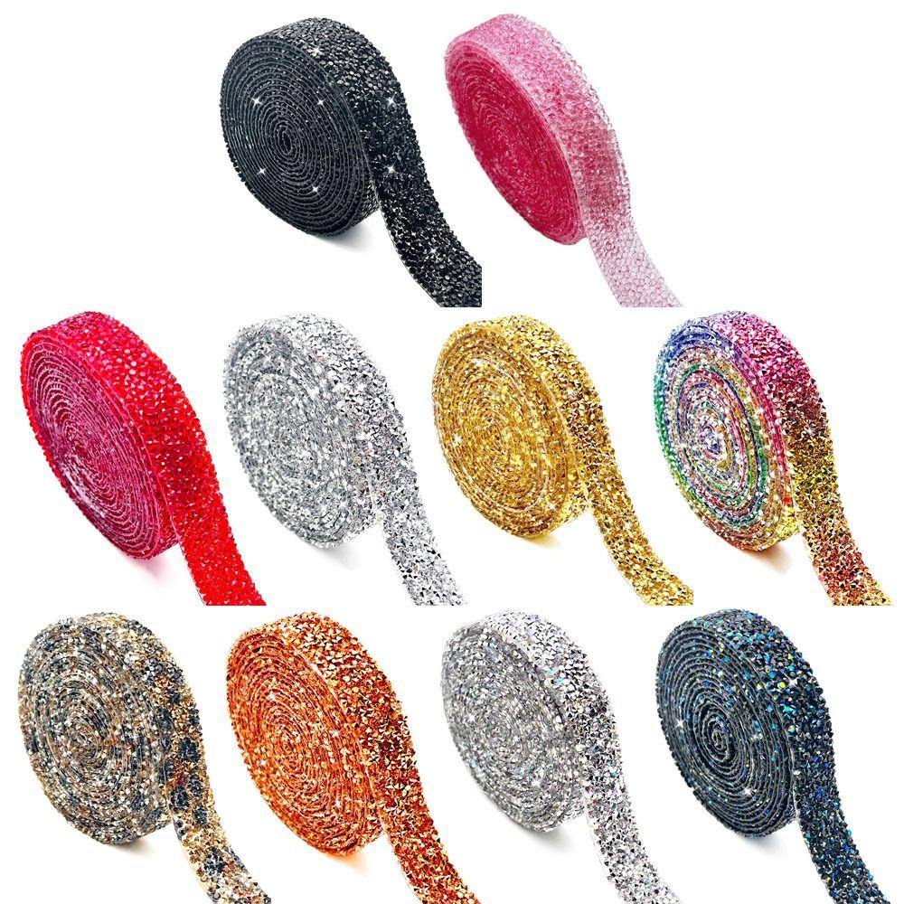 3cm Width Resin Rhinestone Strip 3 Yard Length Self-Adhesive Hot Stamping Diamond Iron On Heat Melting Glue Rhinestone Tape