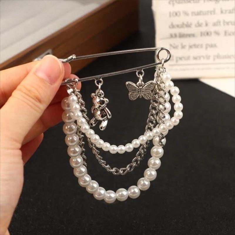 Elegant Pearl Chain Tassel Brooch Fashion Women Clothing Decor Accessories Jewelry Pin Pants Waist Adjust Pins Bag Pendant Gifts