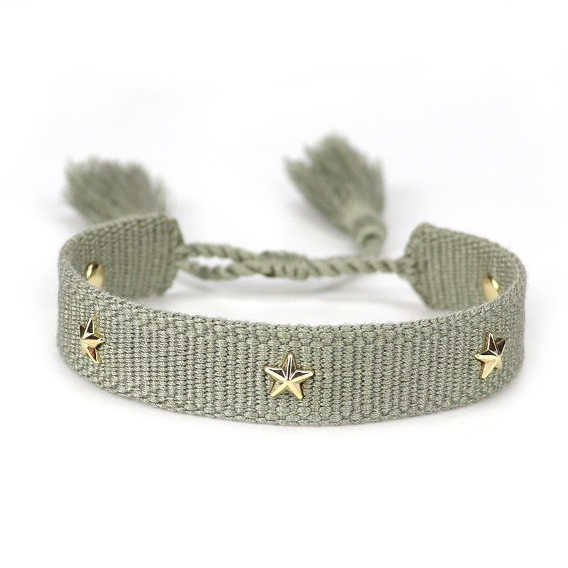 European-American Nail Style Double-Sided Woven Bracelet with Tassel, 1.3cm Handmade Wristband for Couples