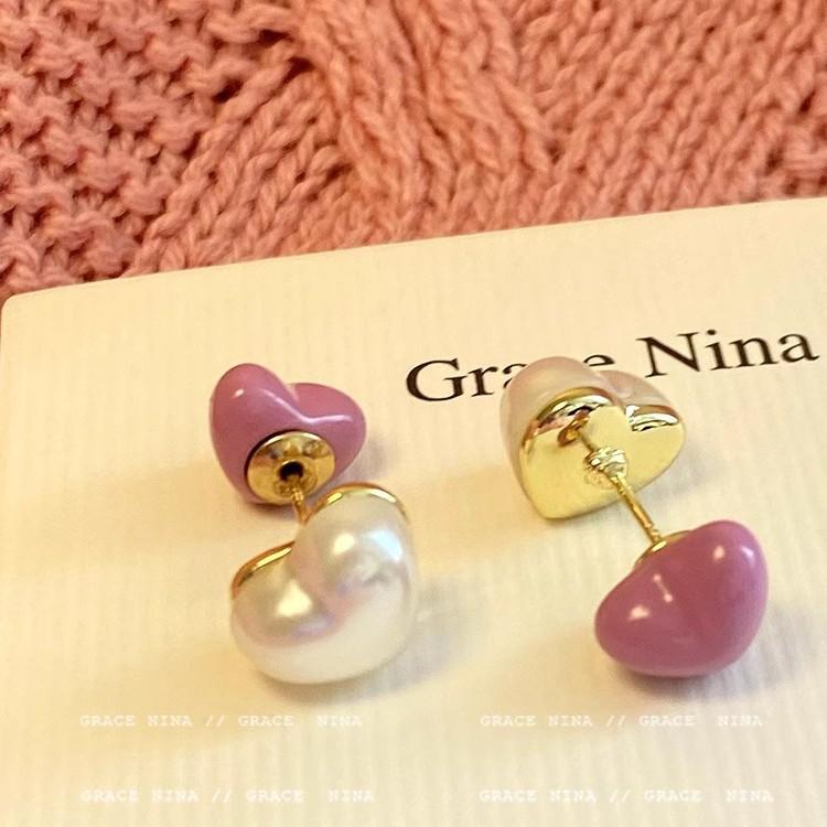 

Популярные в 2024 году серьги-пусеты в виде сердца из сплава розового цвета с двусторонним искусственным жемчугом для женщин