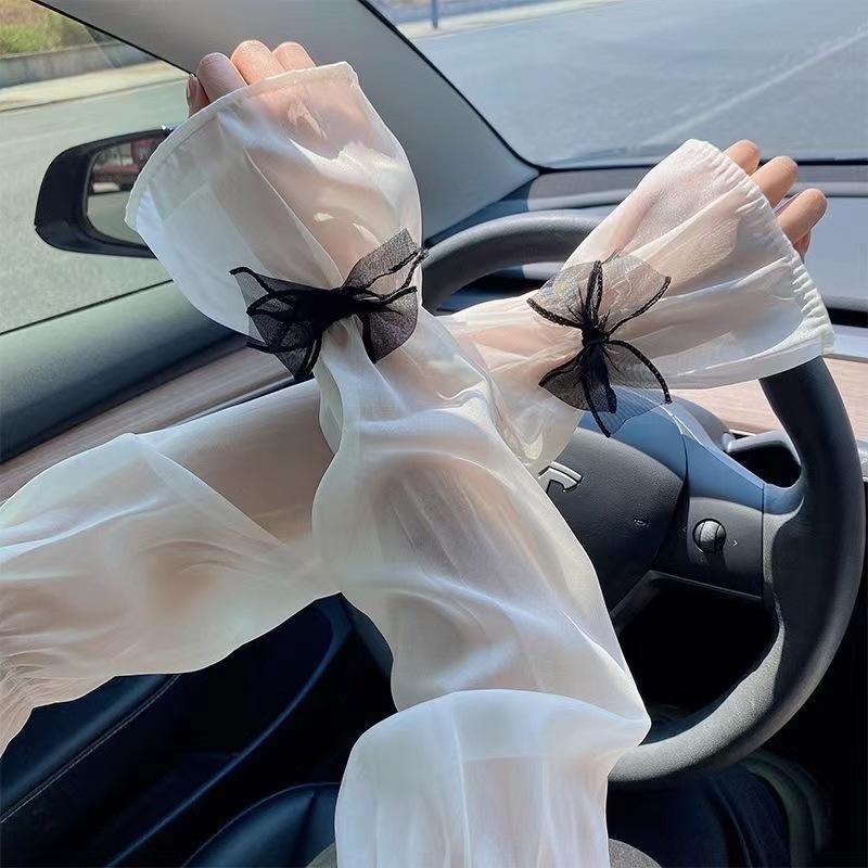 Women’s Bowknot Flared UV Protection Arm Sleeves, Ice Silk Cooling Sun Sleeves, Loose Fit Fashion Arm Covers for Summer Outdoor Driving
