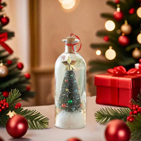 Christmas Tree Message In A Bottle Recordable Voice Message Ornament with Cork Holiday Greeting Glass Bottle with Snowy Scene Festive Gift for Family