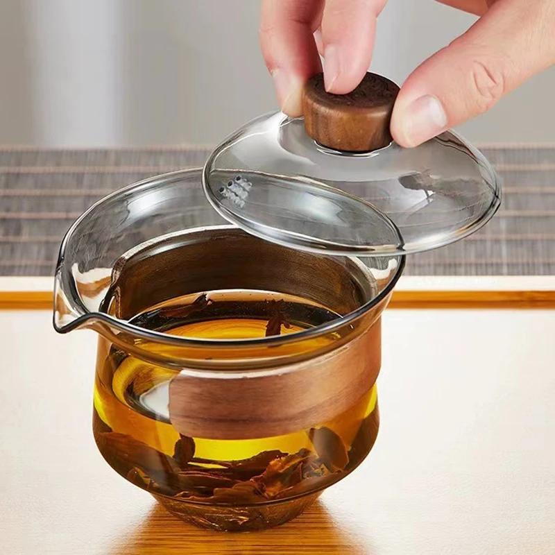 Japanese Glass Gaiwan Tea Tureen Single Heat-resistant and Scald Proof Sancai Cup Tea Set Kung Fu Tea Cup and Bowl