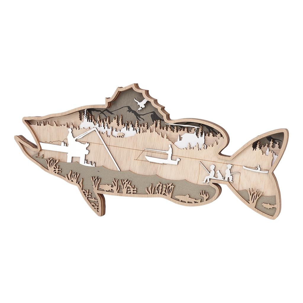 Wooden Hollowed Fish Figurine Multilayer Boxwood Decorative Wooden Hollowed Fish Striped for Home