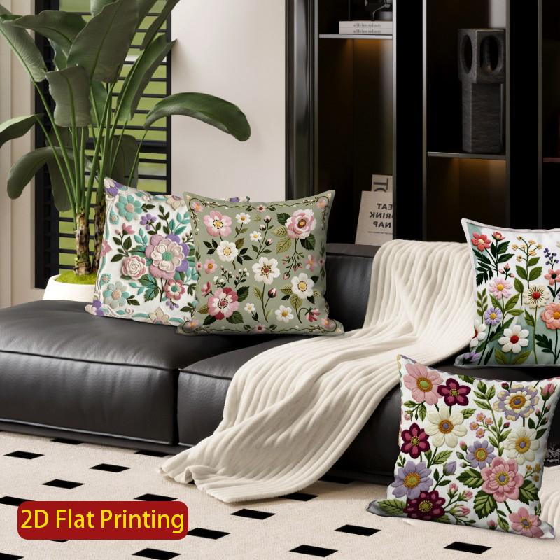 2D Vintage Floral Embossed Style Throw Pillow Covers Pattern Cushion Cover Suitable For Sofa Bedroom Car Pillow Cover