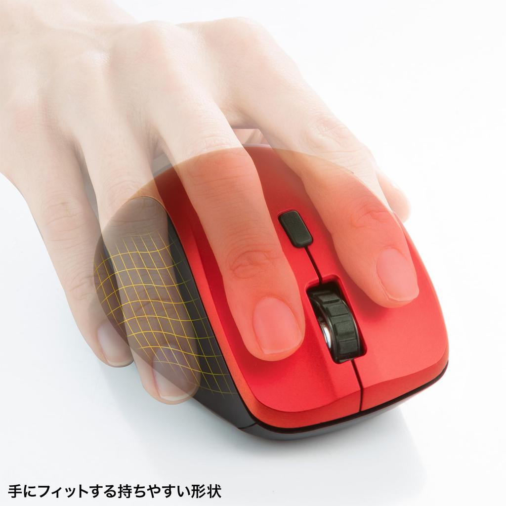 Sanwa Supply MA-BBS523R Silent Bluetooth Mouse (with Side Wheel, 5 Buttons, Red)