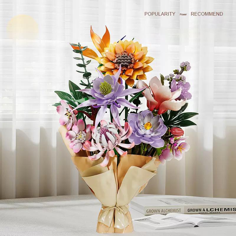 Moc Building Blocks Flower Model Assembly Kit: Diy Educational Building Bouquet Ornament For Girls - Valentine'S Day Gift