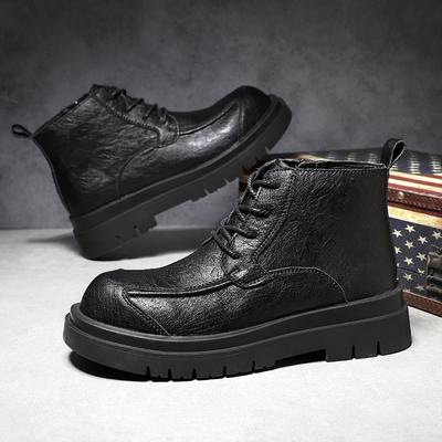 Fashion Shoes Men Motorcycle Boots American Casual Leather Shoes Men's UK Style Retro Work Shoes Men Big Head Lace Up Ankle Boot