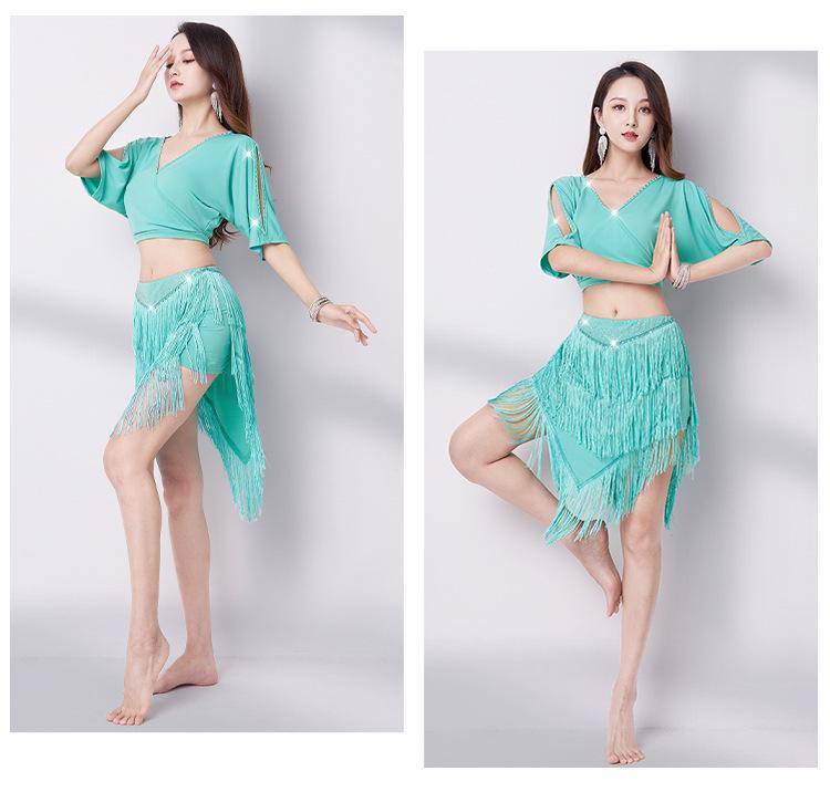 2025 Summer V-Neck Belly Dance Tassel Skirt Set - Sexy Oriental Performance Costume for Women