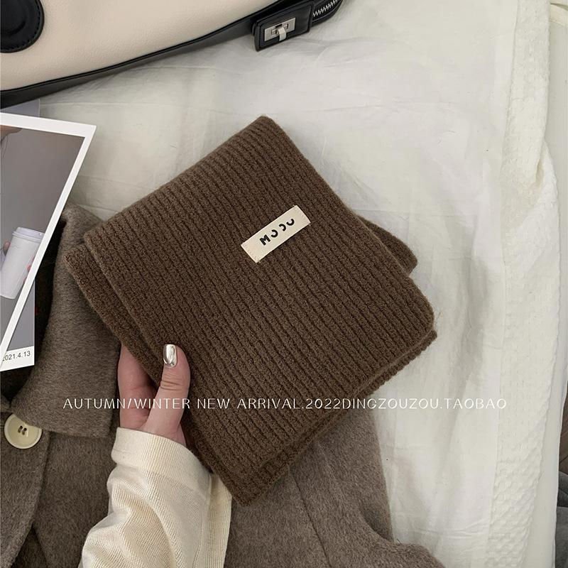 Solid color wool scarf women's autumn and winter warm versatile white student knitted scarf tide