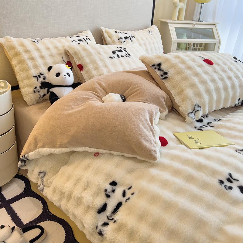 Four-Piece Set Tutu Velvet Quilt Cover Warm Thickened Milk Velvet Double-Sided Velvet Bed Sheet Three-Piece Set