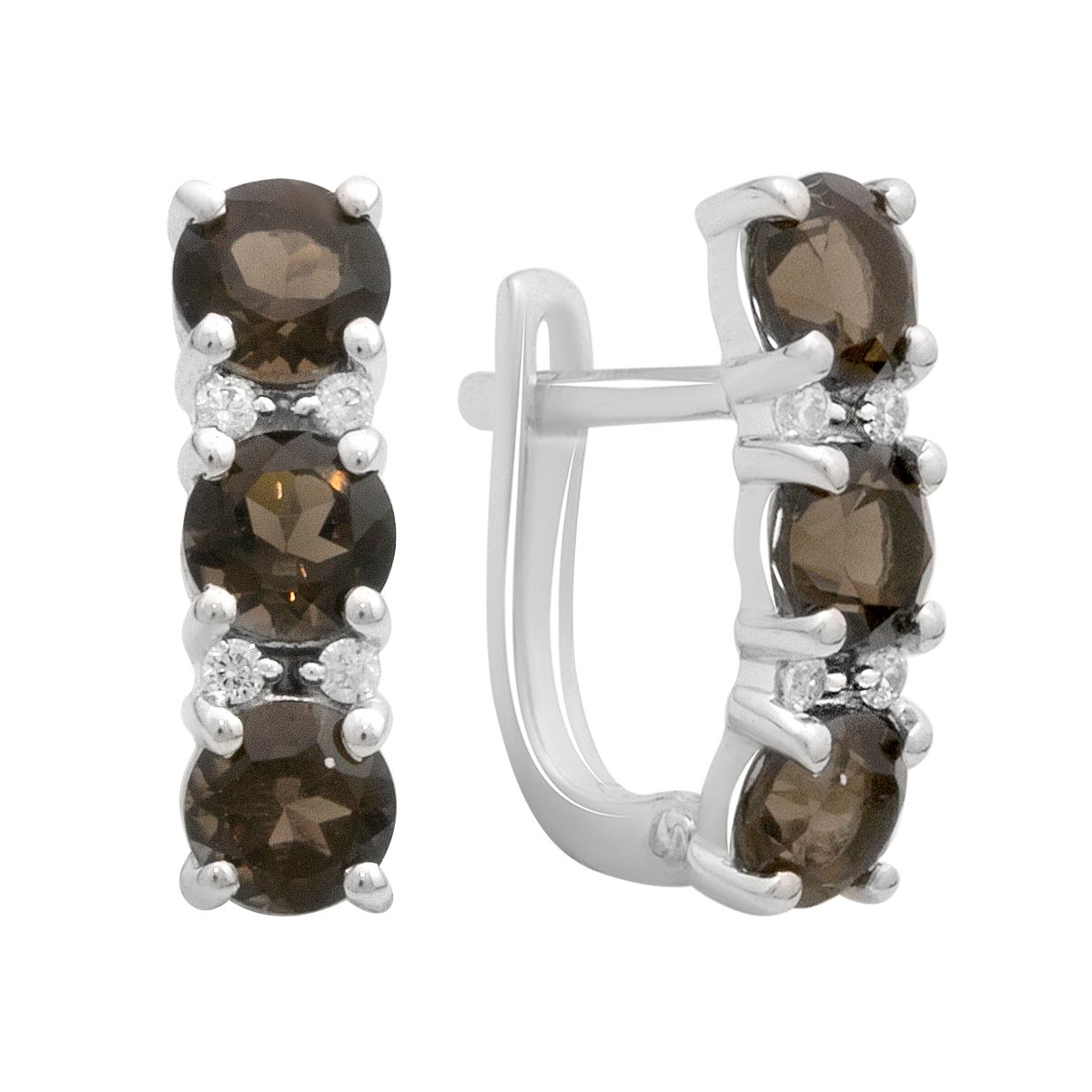 

Silver earrings with natural rauchtopaz (smoky quartz) 2.882ct, cubic zirconia (2177906) смокі топазу кольору