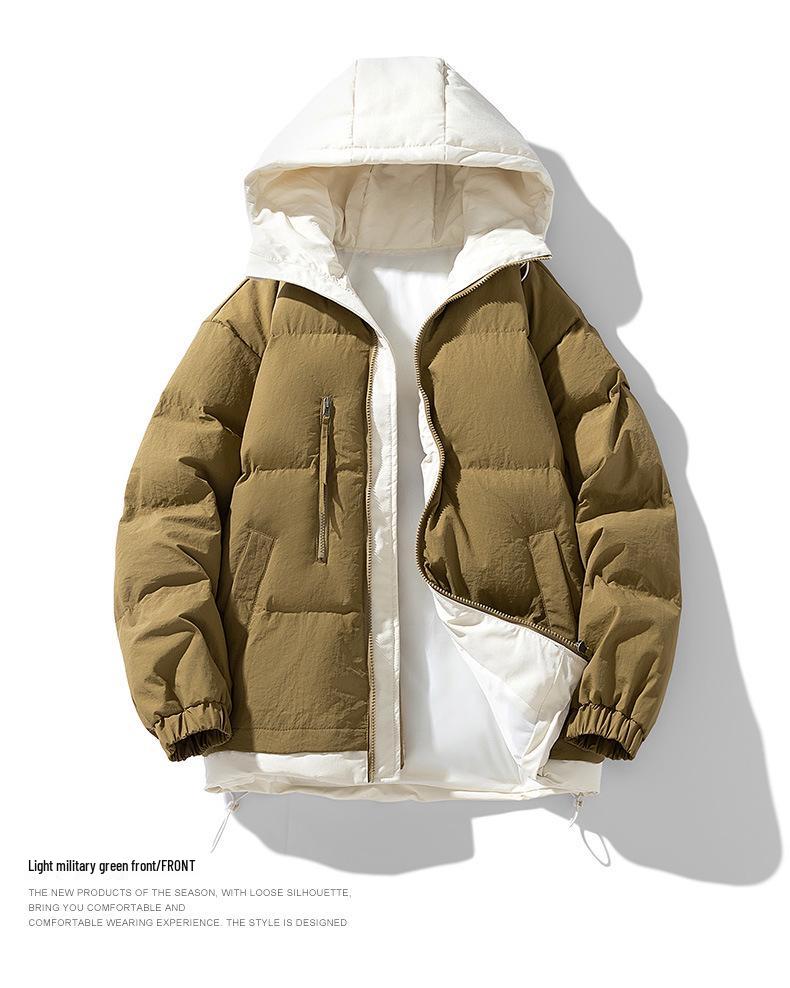 8856 Youth Men's Faux Two-Piece Hooded Cotton Jacket - Warm, Thickened Winter Coat for Couples.