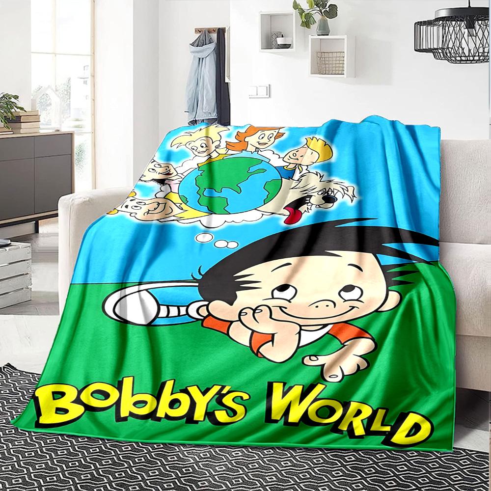 Bobby'S World Family Cartoon Flannel Blanket Super Soft Warm Cozy Blanket for Sofa Bed Office Travel All‑Season Home Decor Gift