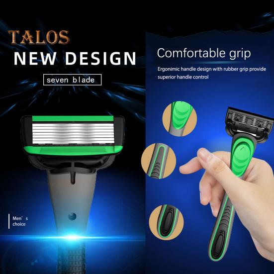 Manual Razor with 5 Blade Refills 7 Layers Stainless Steel Blade Rubber Handle Men Women Hair Beard Trimmer Remover Shaver Tool