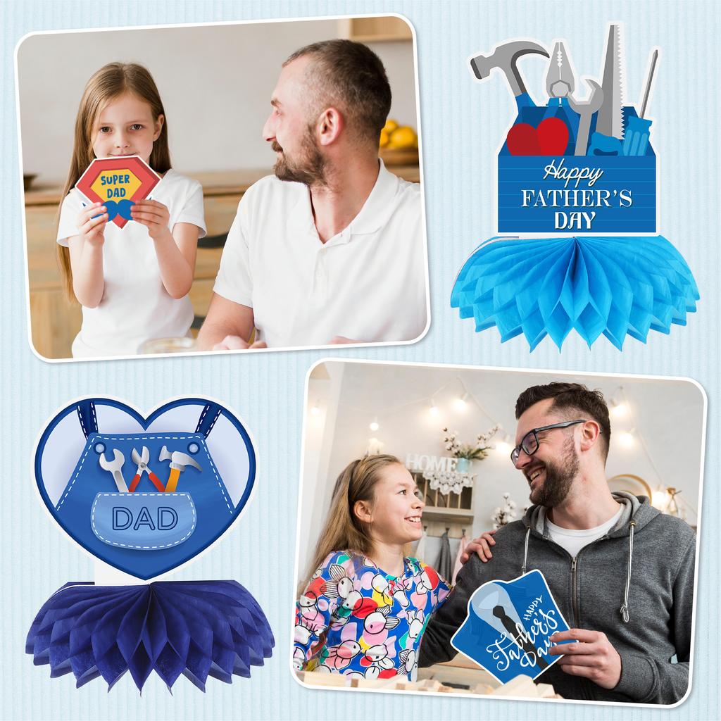 Happy Father'S Day Decorations Glitter Banner Black Blue Father'S Day Honeycomb Centerpieces For Tables 3D Banner Papa'S Theme P