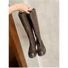 ~ Retro Washed Horse Skin High Tube Thin Medium Boots Thick Heel Thick Sole Knight Boots Women