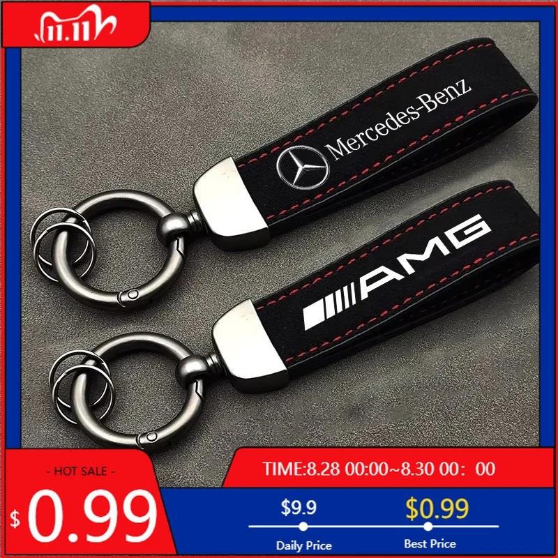 GLC GLB Suede Leather Keyrings Luxury Car AMG Keychain Accessories For Mercedes Benz W204 W205 W203 W211 W212 W213 W201 W210 W1