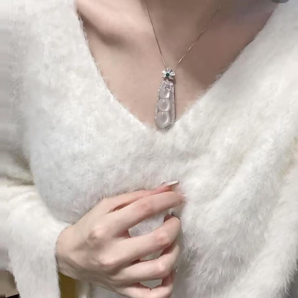 Musla Design Pure 925 Sterling Silver Pave Aaa Zircconia White Chalcedony Four Seasons Beans Necklaces For Women Fine Jewelry