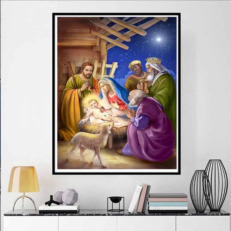 Diamond Nativity Painting Nativity of Jesus In A Manger Themed Religious Painting DIY Kit Adult Arts and Crafts Home Decor and Gift