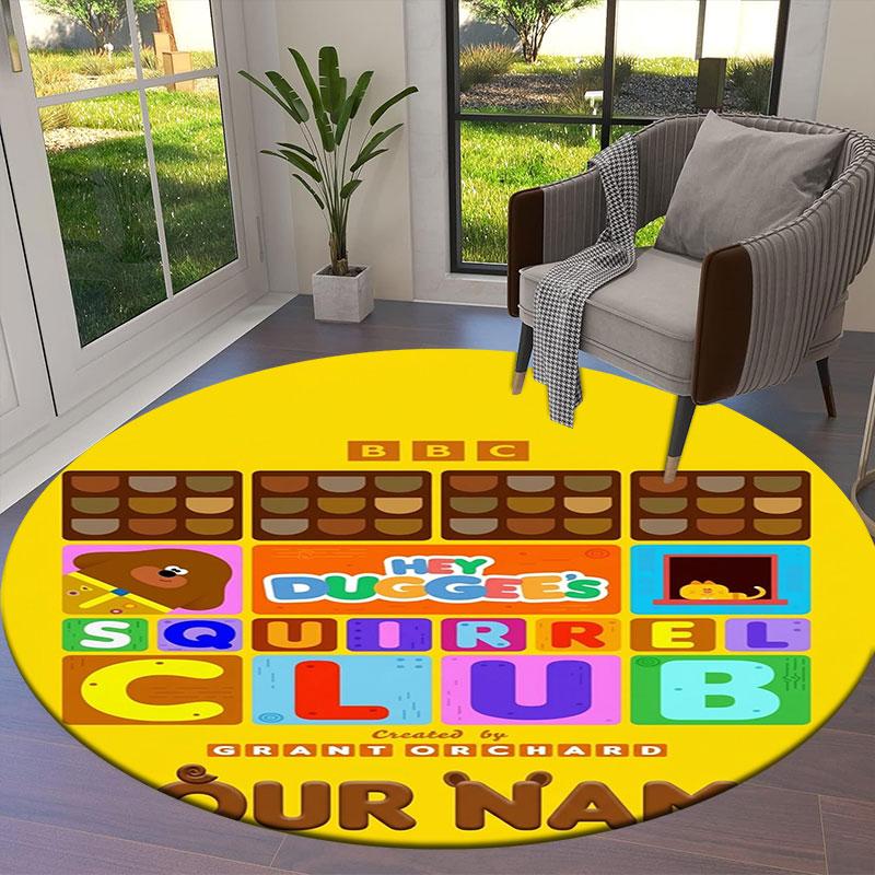 Hey Duggee Custom Name Round Area Rug,Carpet Rug for Living Room Bedroom Sofa Playroom Decor,Non-slip Floor Mat